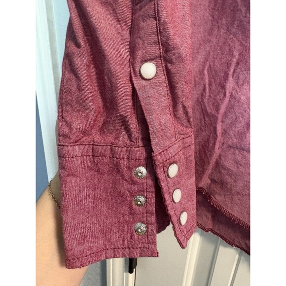 Wrangler Pearl Snap Shirt Womens Medium Red Long Sleeve Cowboy Rodeo Vintage - Picture 4 of 7